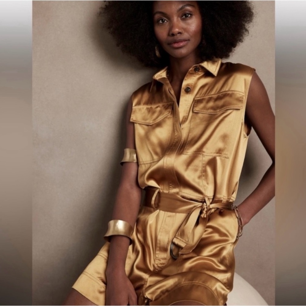 NWOT Banana Republic 100% silk gold romper